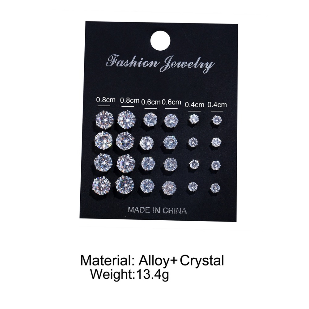 12 Pairs of Round Rhinestone Stud Earrings - Picture 6 of 6